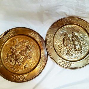 Lombard 12" Brass Plates Peasant Life Vintage